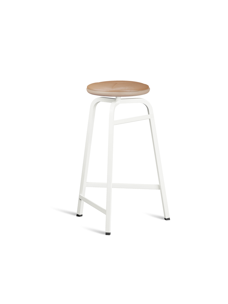 Treble Barstool H65 White-brown leather-seat