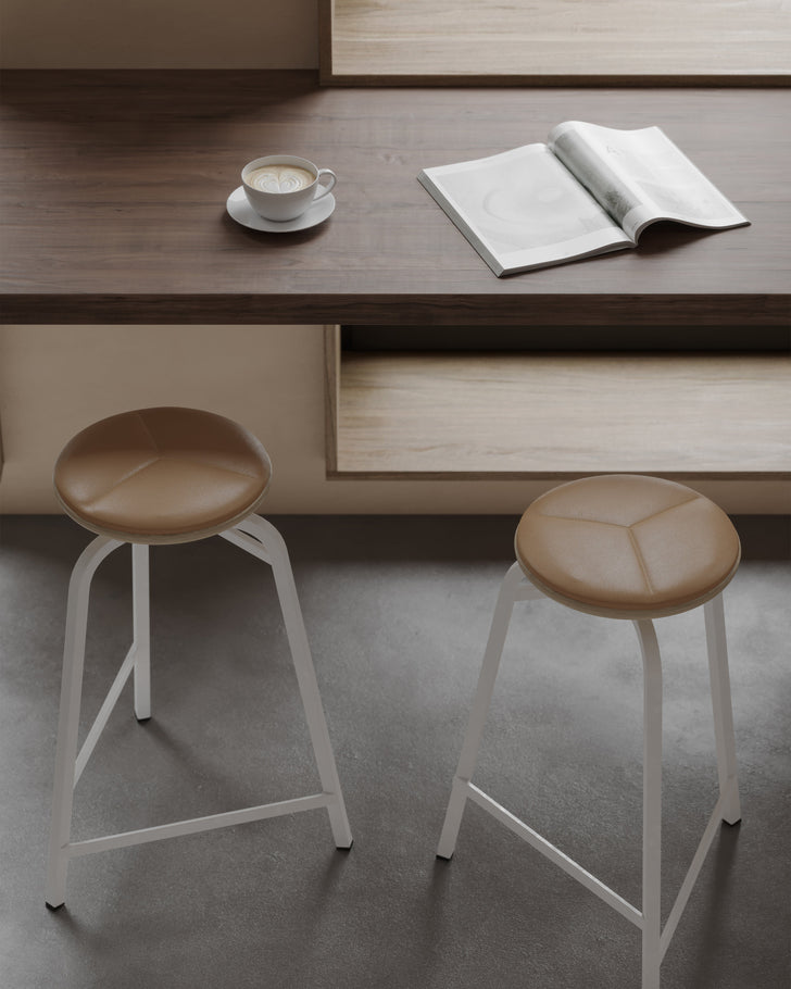 Treble bar stool white brown-leather-seat cafe