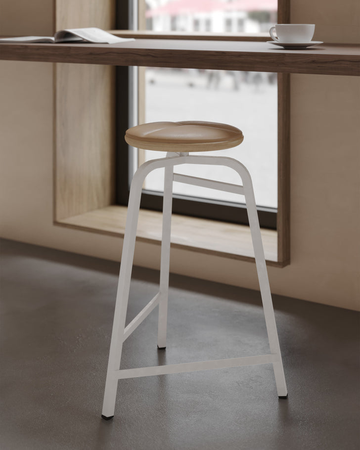 Treble bar stool white brown-leather-seat cafe single